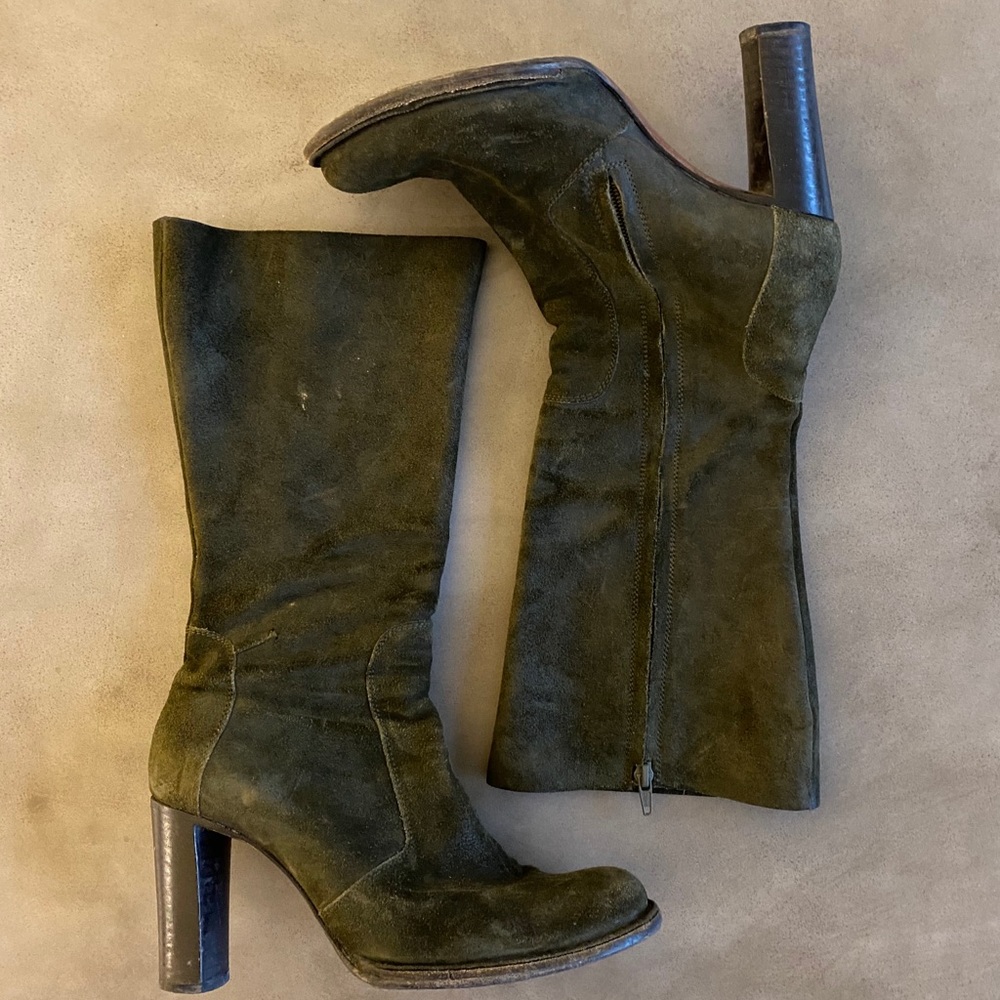 Costume National Olive Suede High Heel Boots